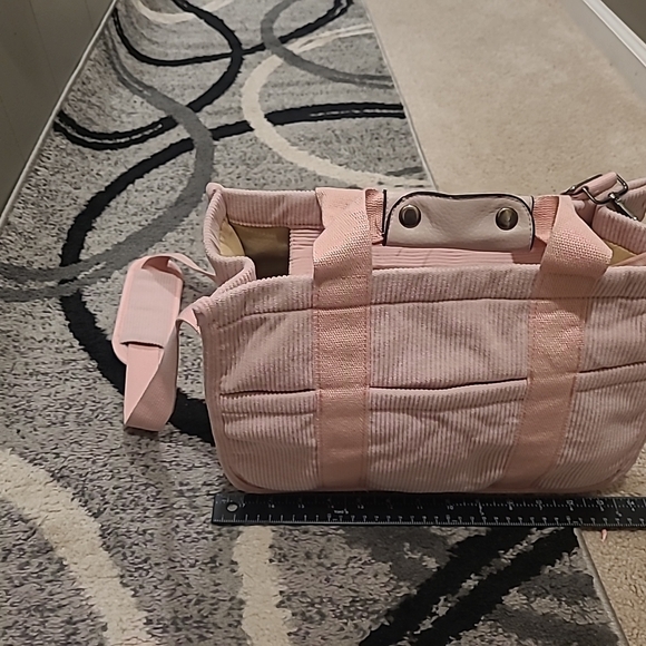 Baby Pink Corduroy Womens Tote Bag Collapsible Crossbody Purse - Picture 14 of 14